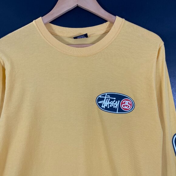 Stussy Oval Grid Longsleeve Crewneck T-shirt Honey Yellow men's size Small - Picture 3 of 7
